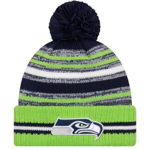New Era Seattle Seahawks NFL Navy Neon Green Cuffed Knit Winter Beanie Hat OSFM